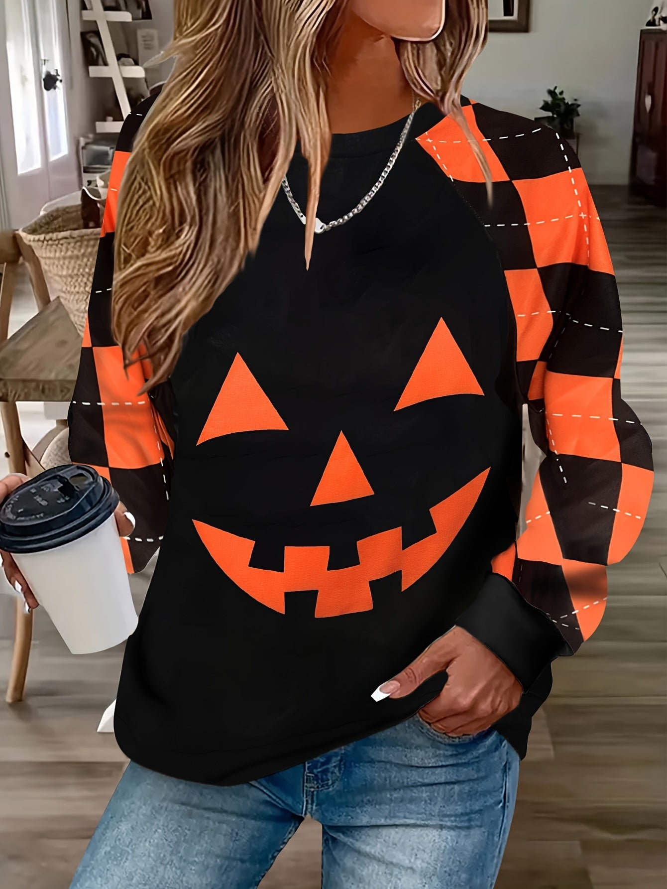 Sweater met Halloweenprint en ronde hals