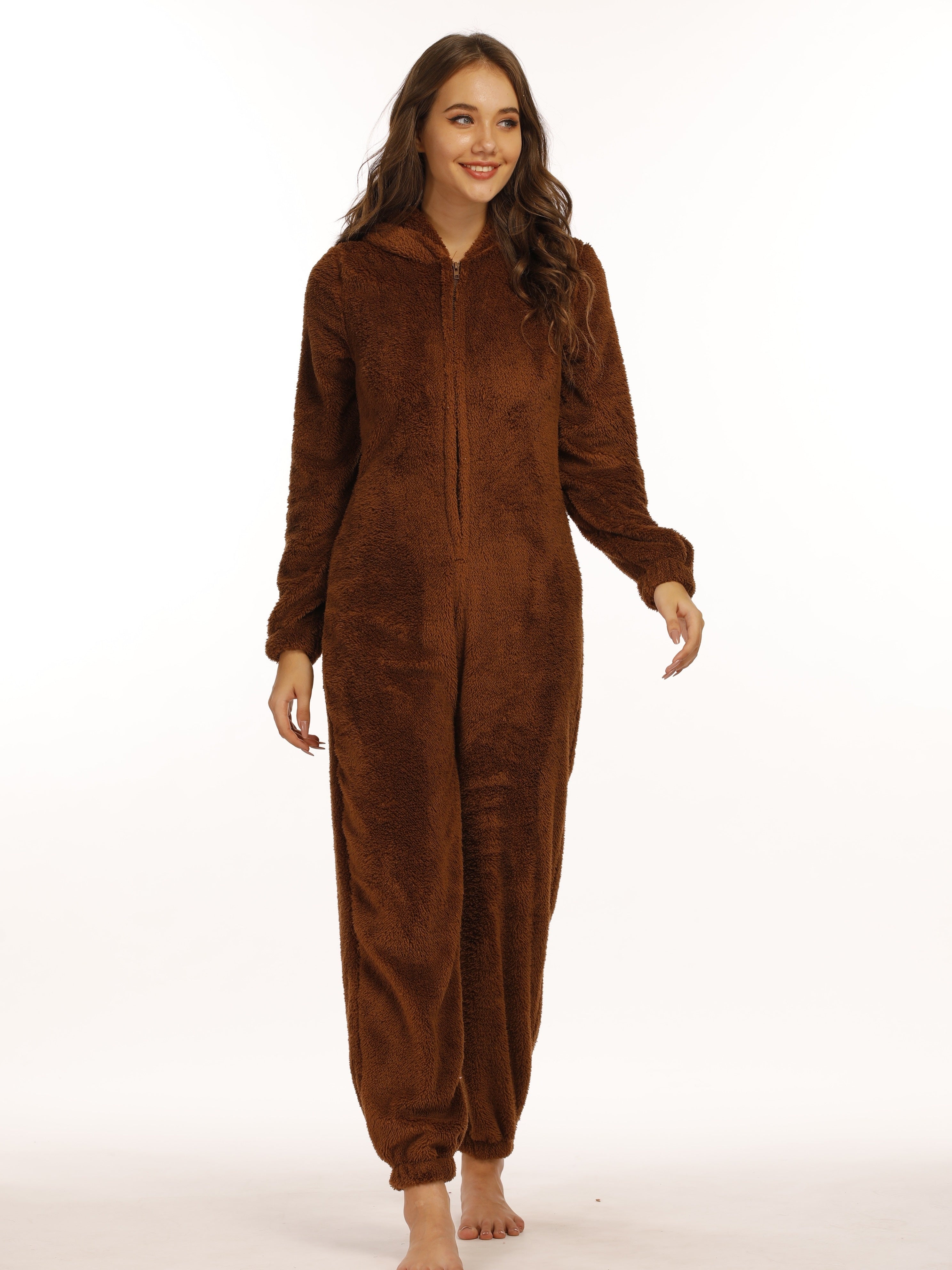 Rits Teddy-Jumpsuit met Kapuze