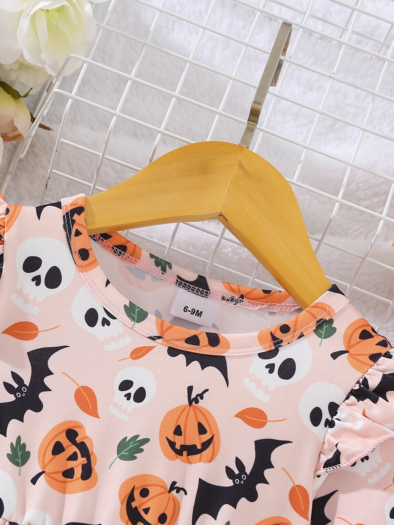 Halloween jurk voor babymeisjes met plooidetails en pompoenprint