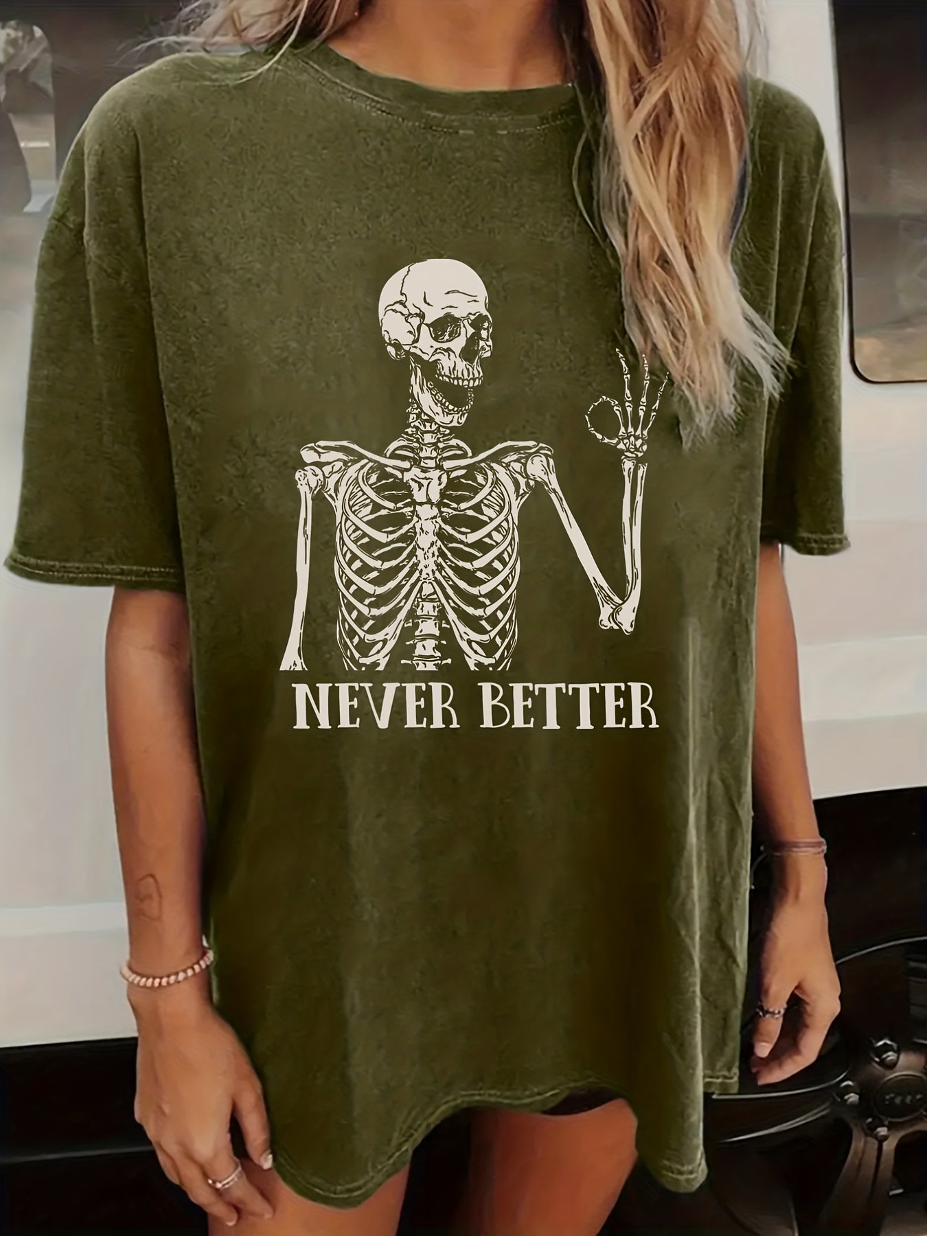 Halloween T-shirt met skeletprint, vintage look