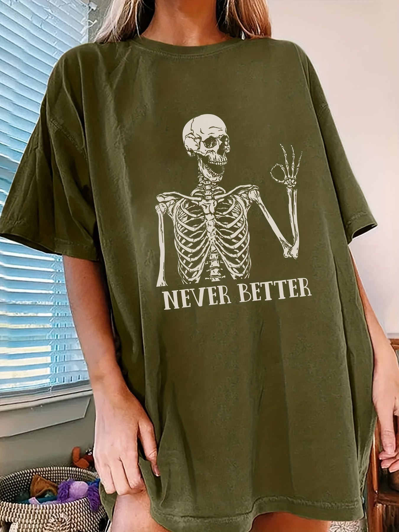 Halloween T-shirt met skeletprint, vintage look