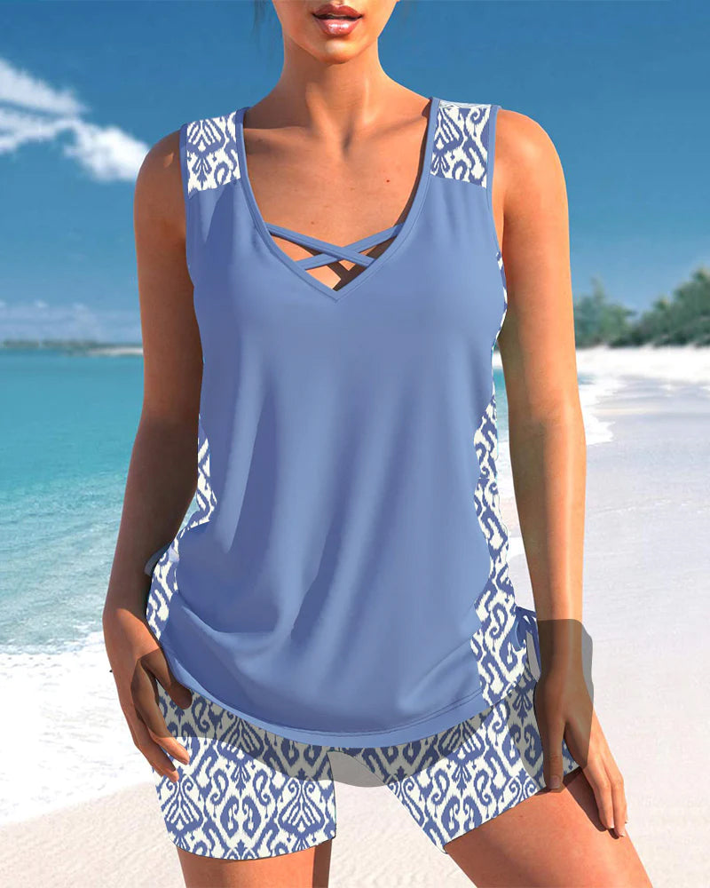 VIOLET | Tankini met een geometrisch patroon en V-hals