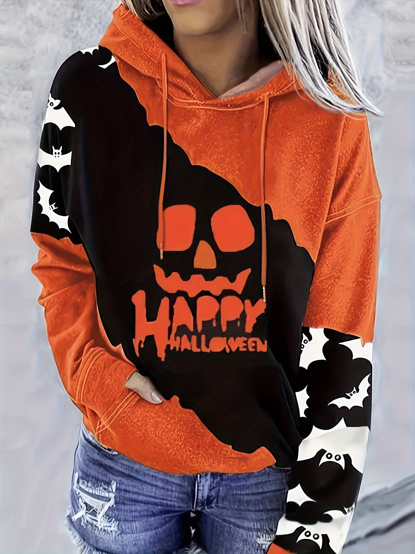 Halloween pompoenprint hoodie - Casual hoodie met lange mouwen