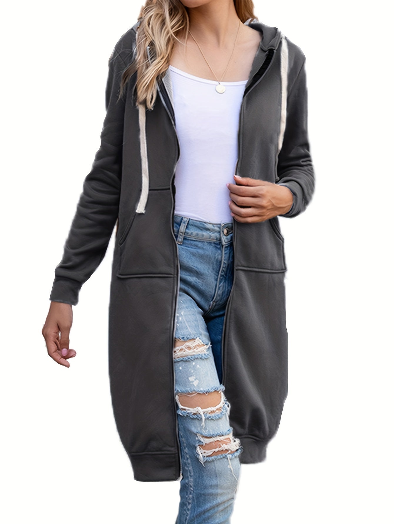 Rode Lange Zip-Up Hoodie – Lisa