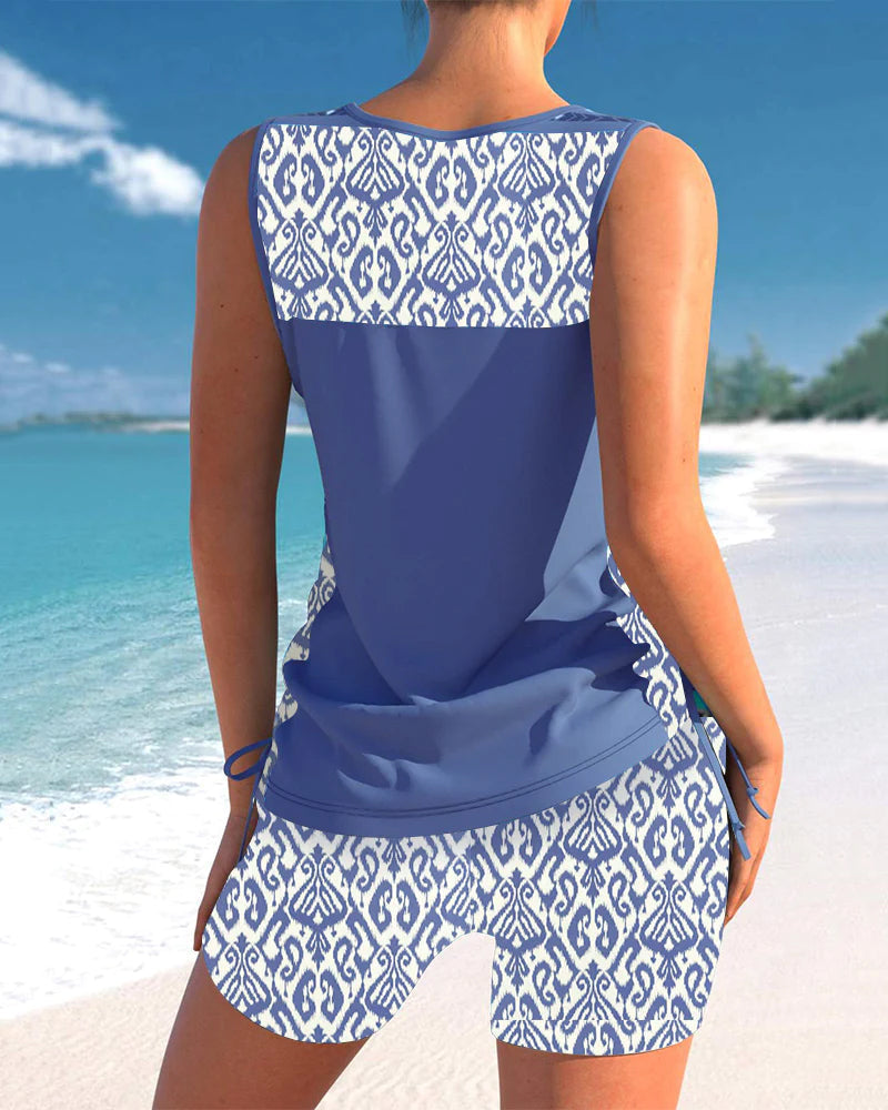 VIOLET | Tankini met een geometrisch patroon en V-hals