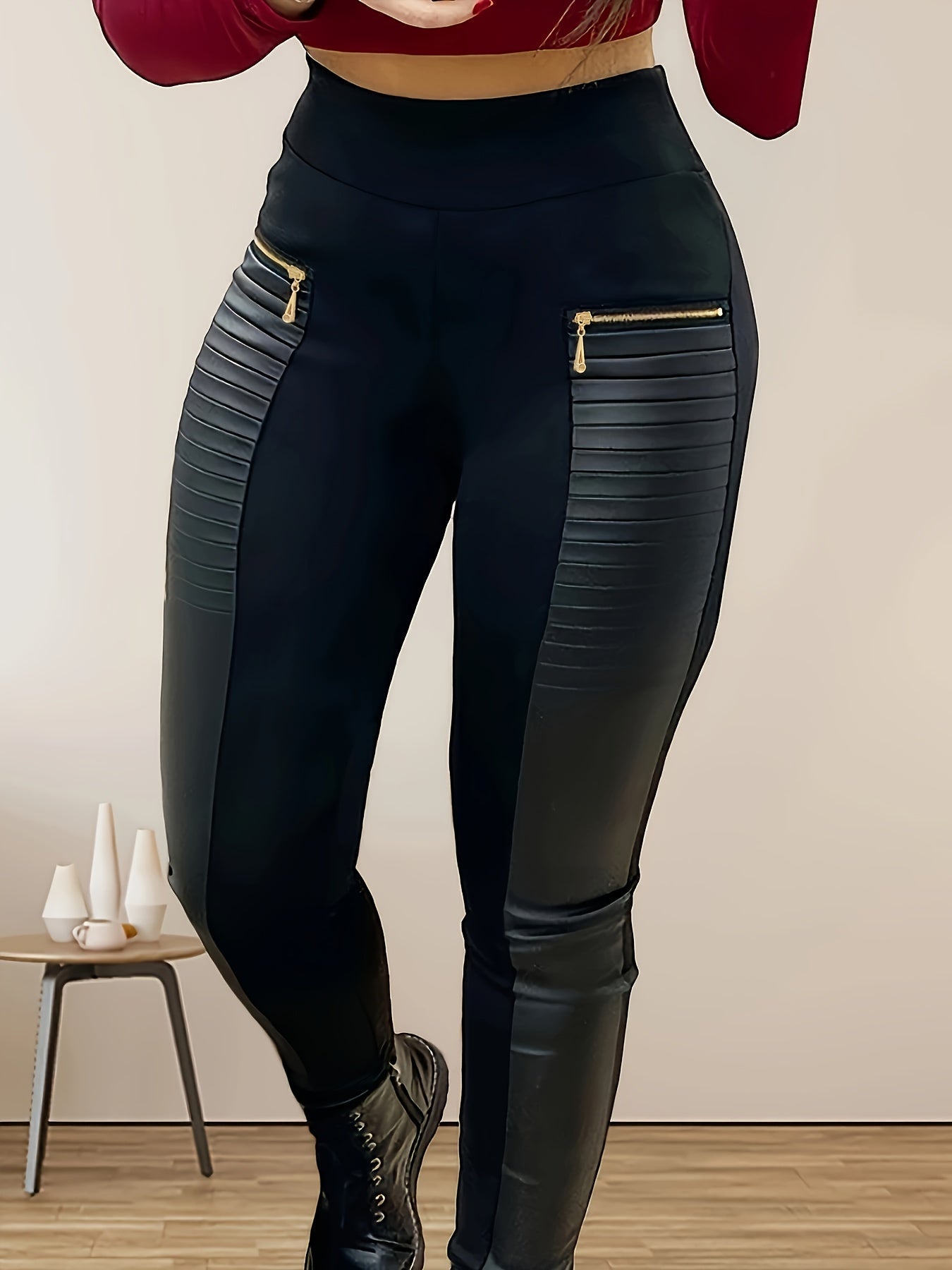 Zwarte legging met faux leren patch - Plus Size - Zoë