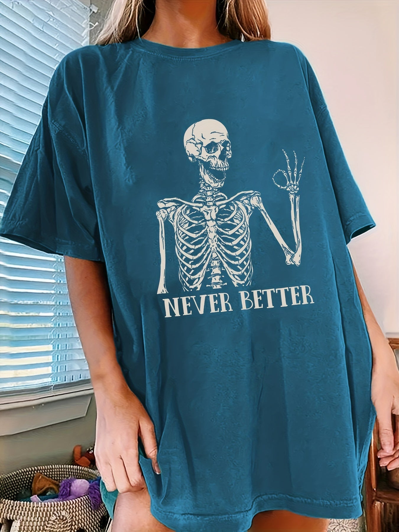 Halloween T-shirt met skeletprint, vintage look