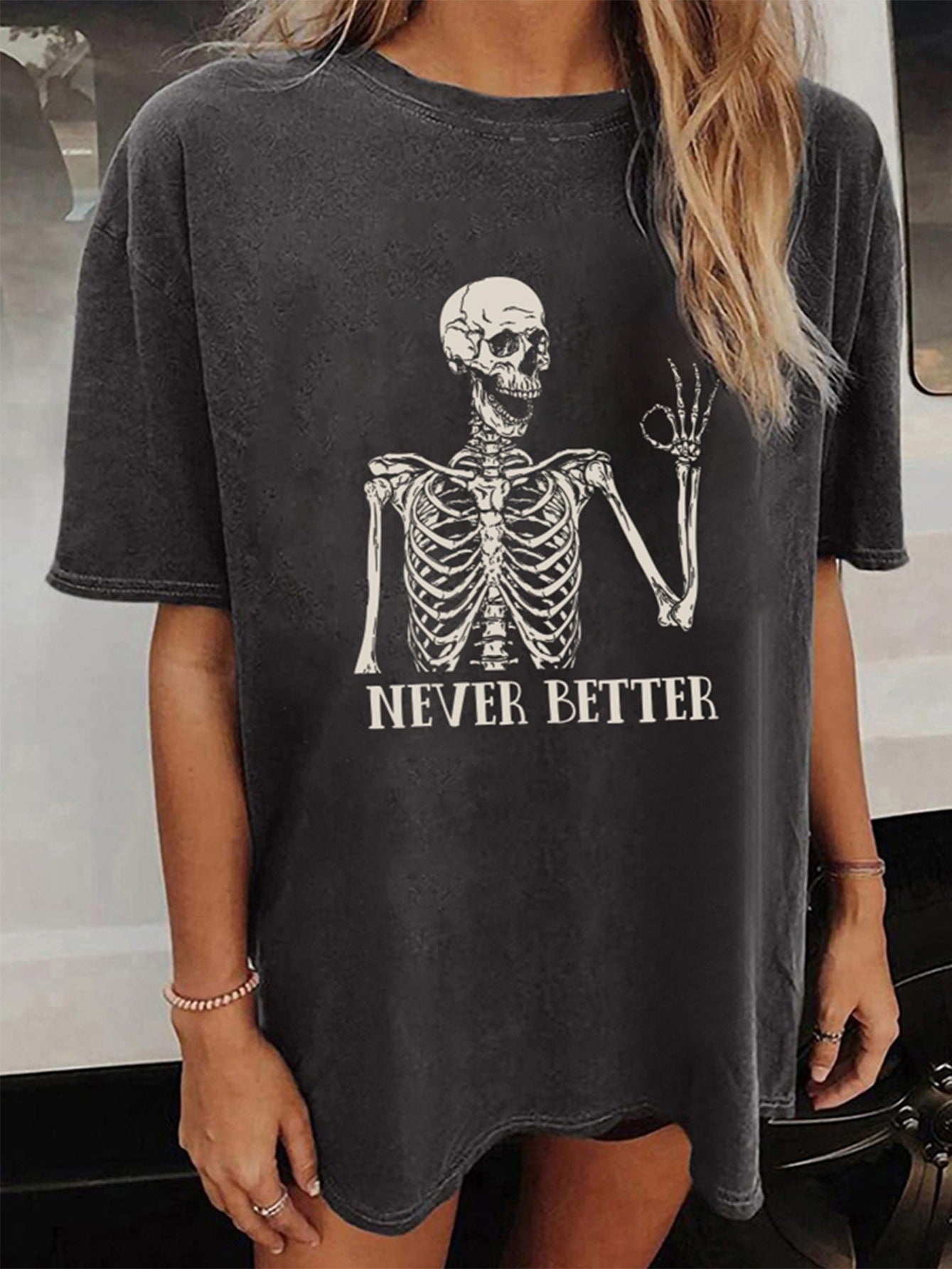 Halloween T-shirt met skeletprint, vintage look