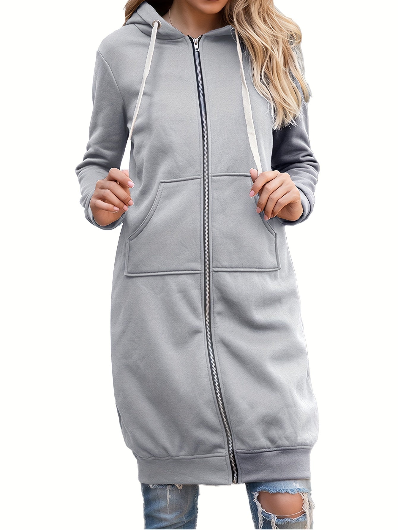 Rode Lange Zip-Up Hoodie – Lisa