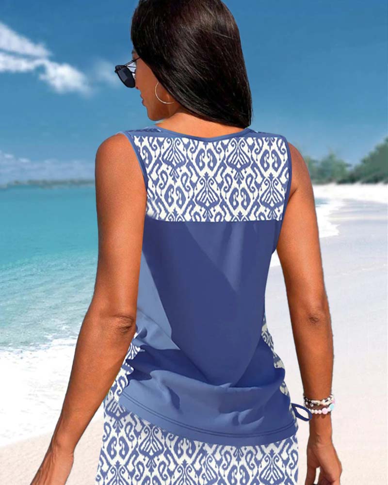 VIOLET | Tankini met een geometrisch patroon en V-hals