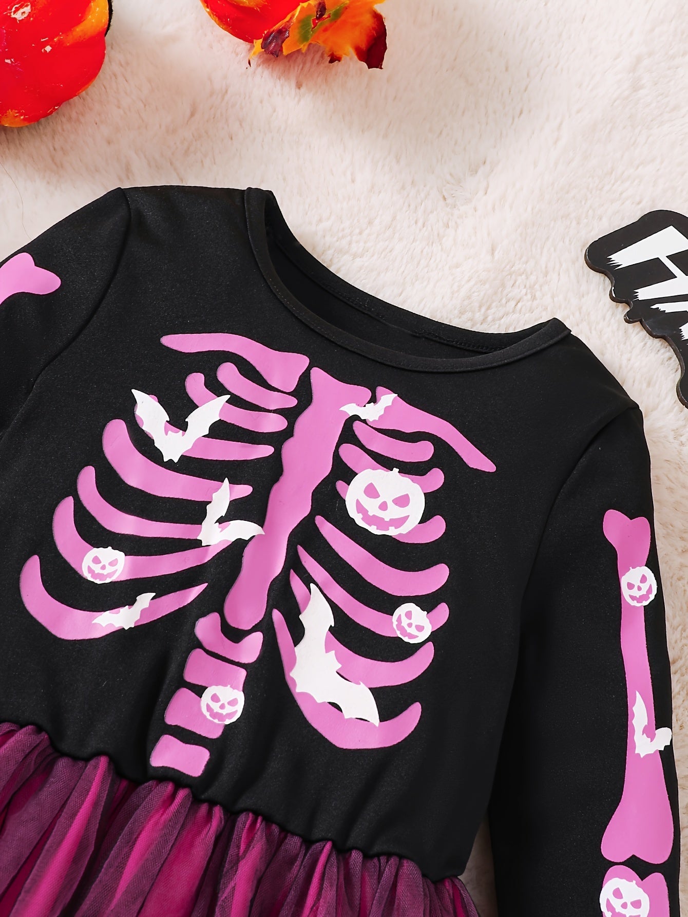 Halloween meisjesjurk met skeletprint en tule rok - prinsessenjurk