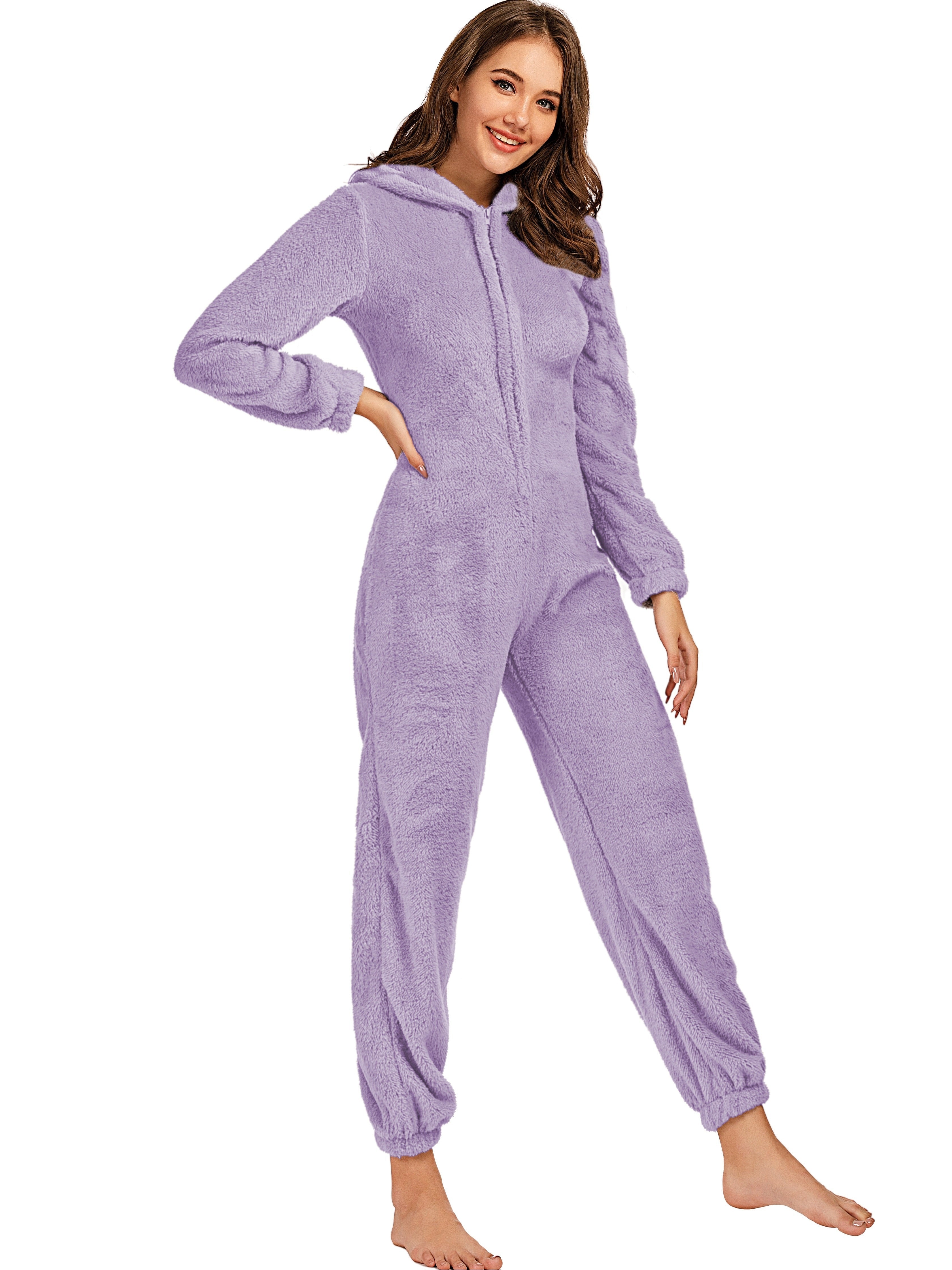 Rits Teddy-Jumpsuit met Kapuze