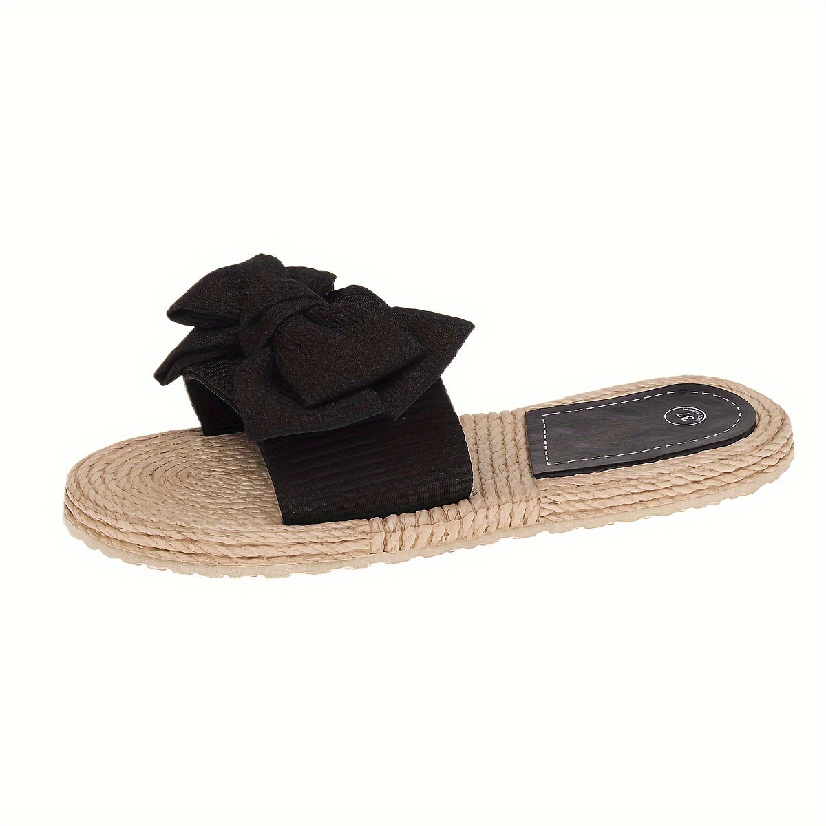 TIANA | Zwarte strik decor open teen platte slides