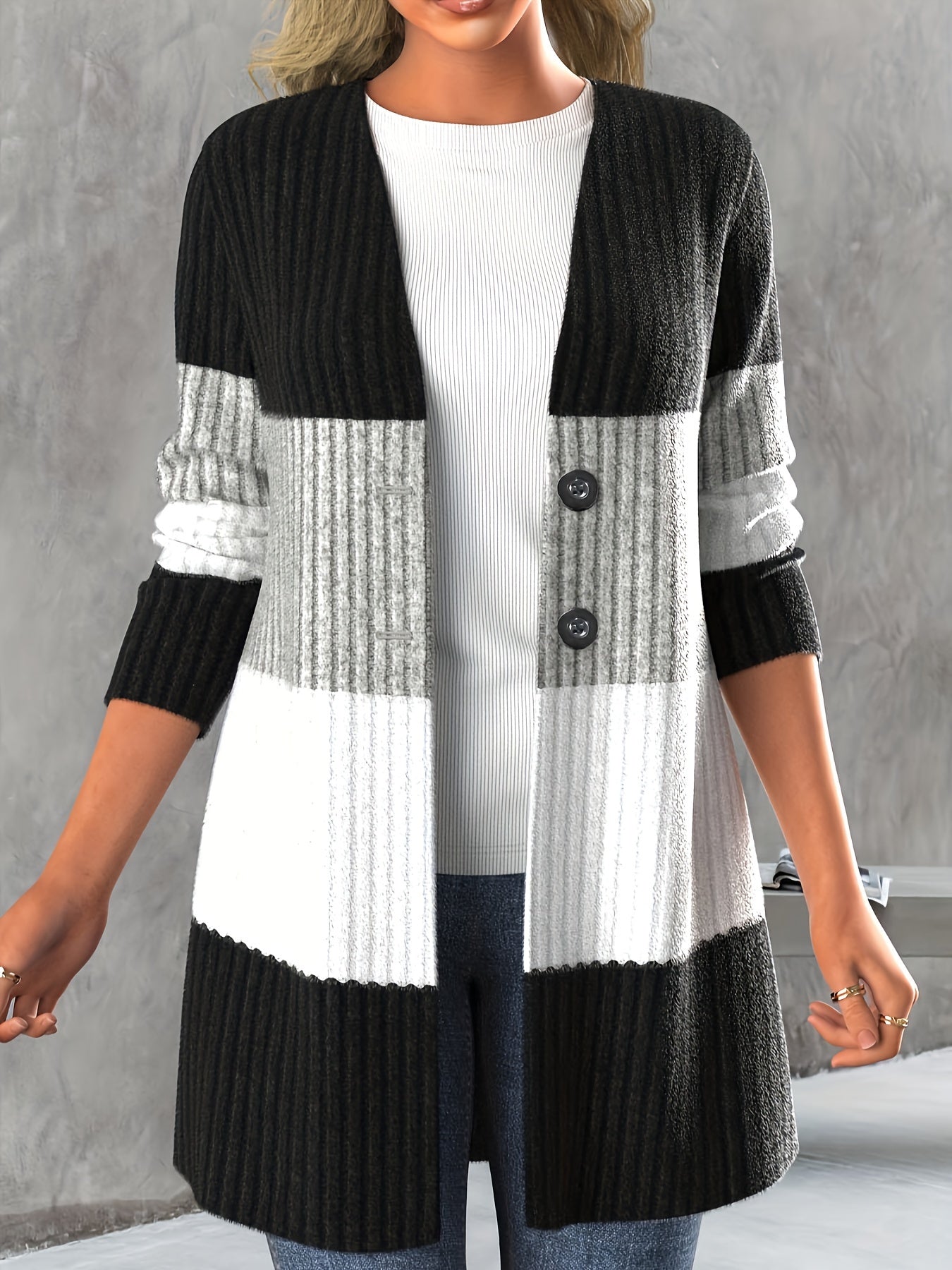 Zwart-Wit Gestreepte Gebreide Cardigan - Olivia