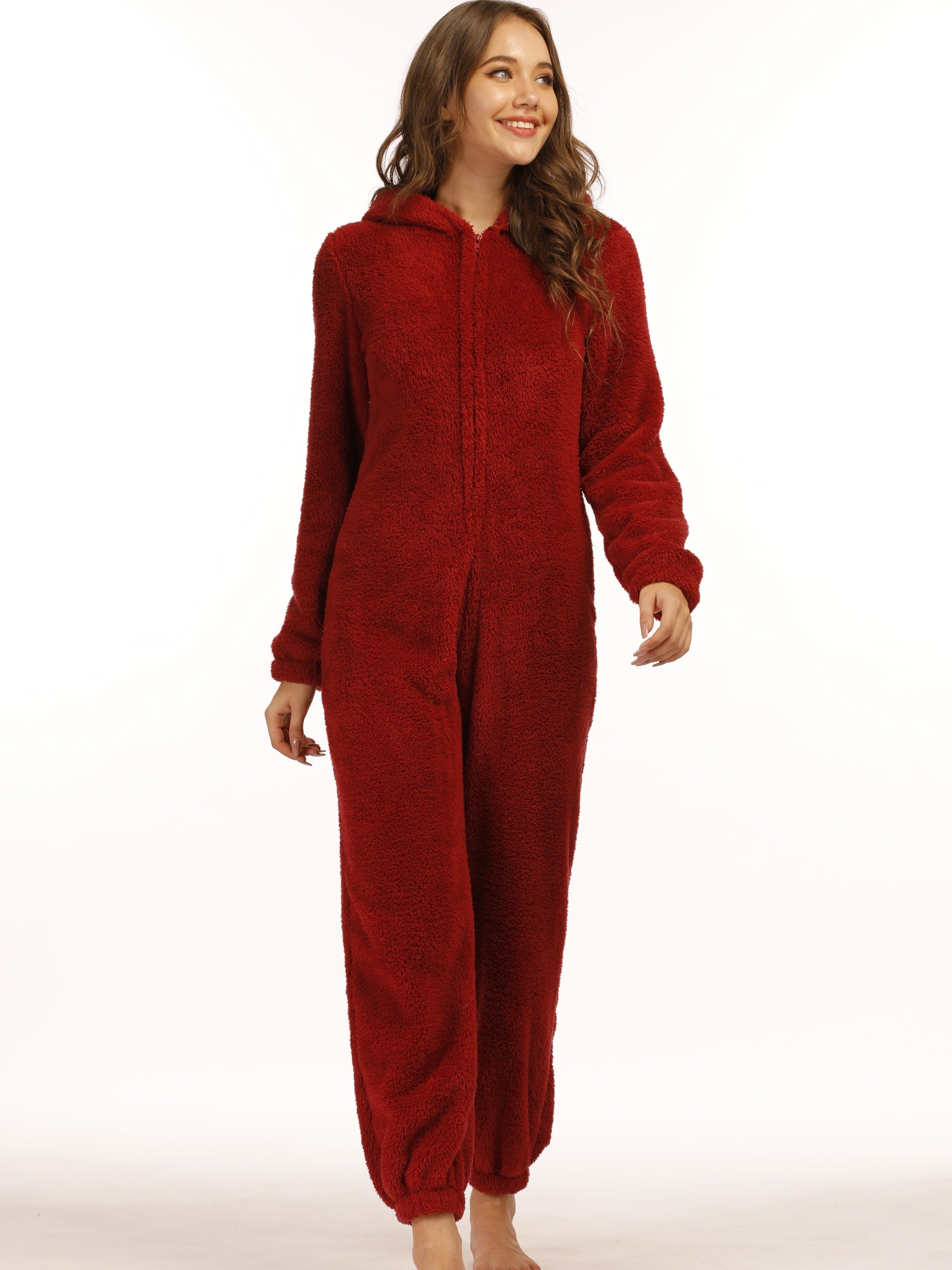 Rits Teddy-Jumpsuit met Kapuze