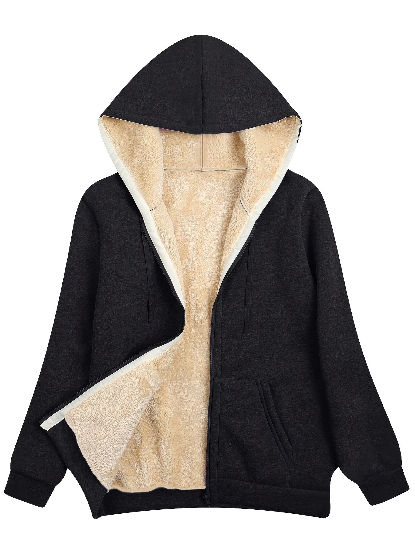 Zwarte Fleece Gevoerde Hoodie Jas - Zoe