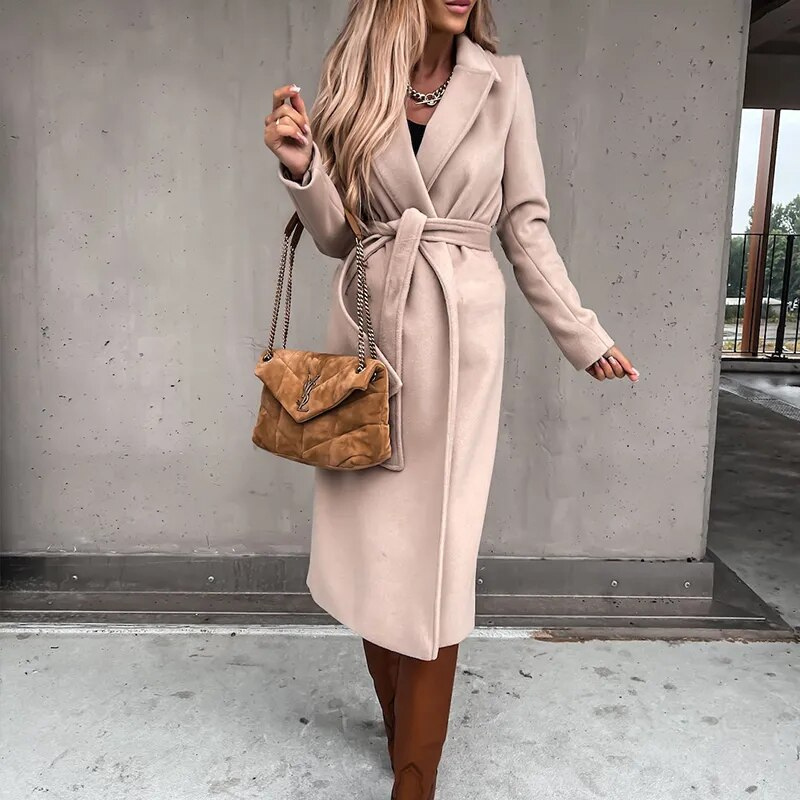 Beige Elegante Lange Jas - Sofia