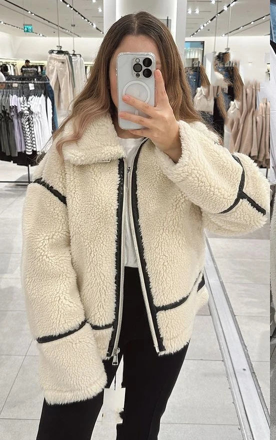 Dames winterjas met teddyvoering - Beige