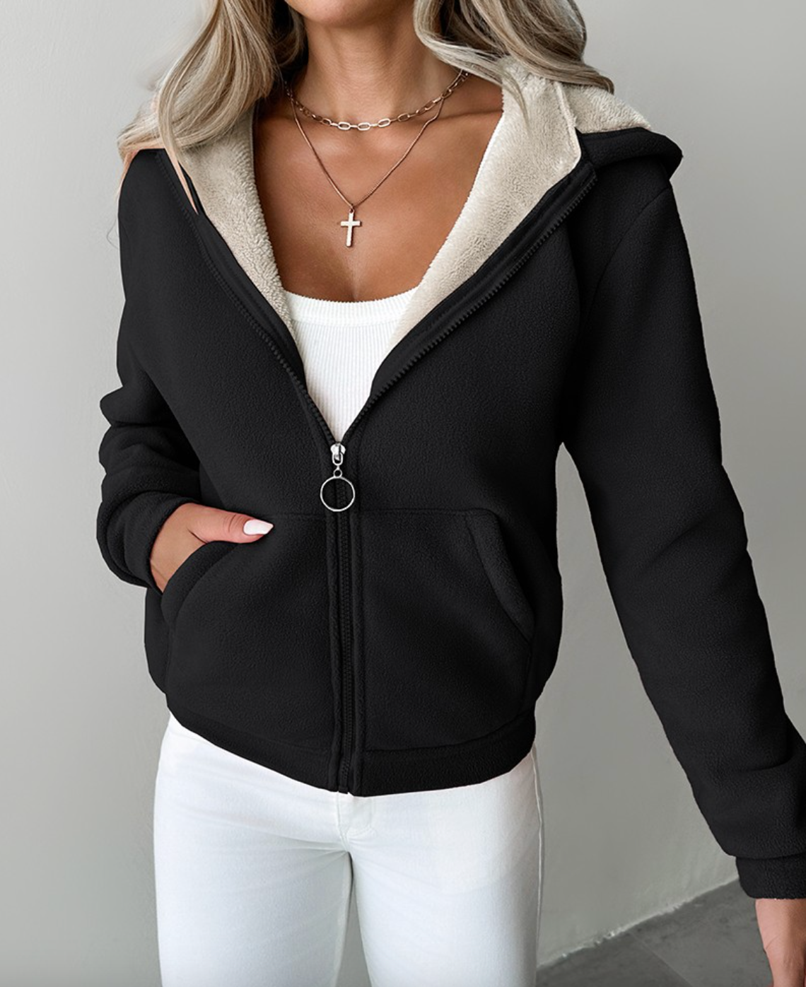 Hoodie met rits en fleece voering