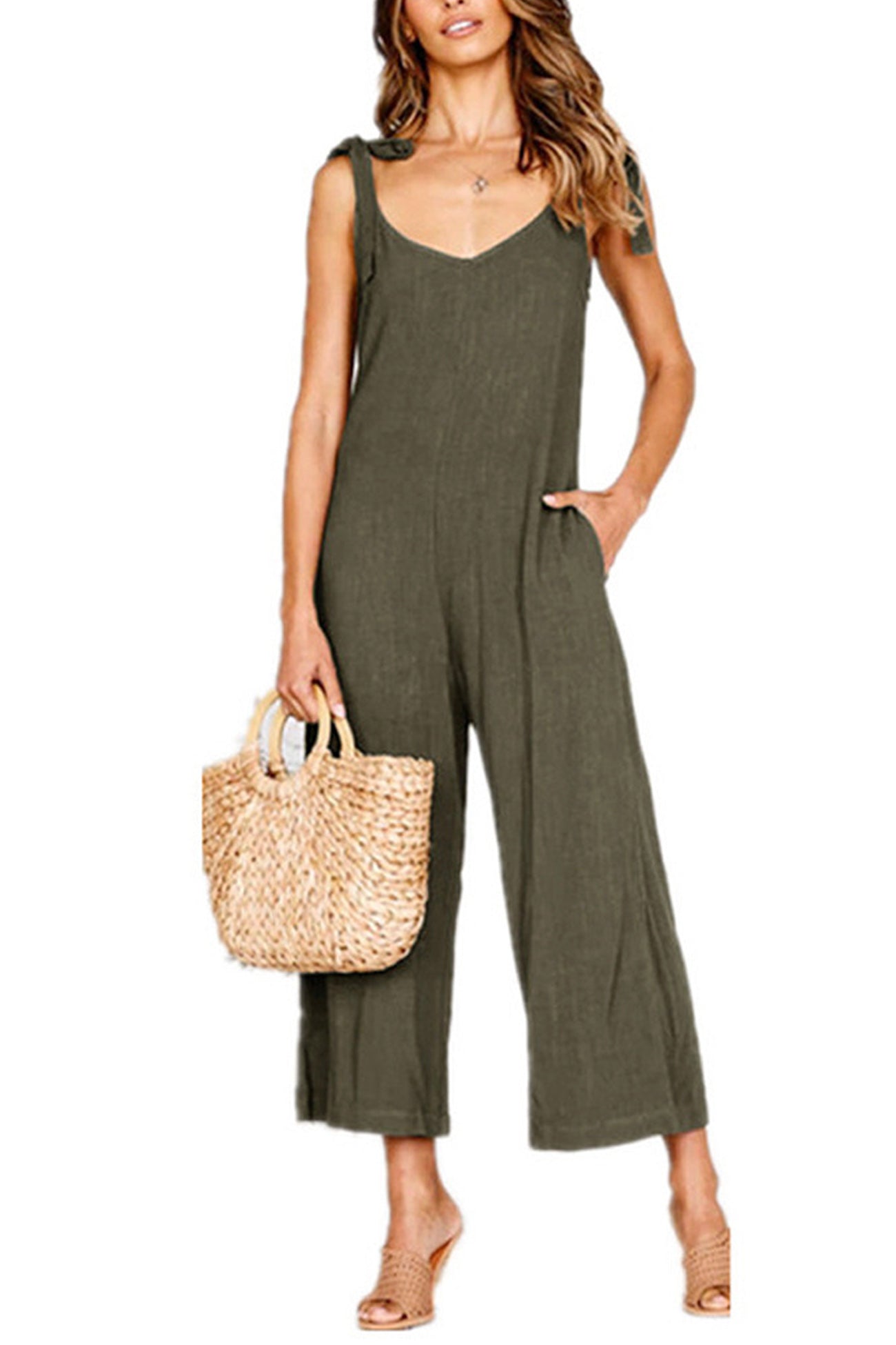 Rugloze jumpsuit met zakken en koordjes