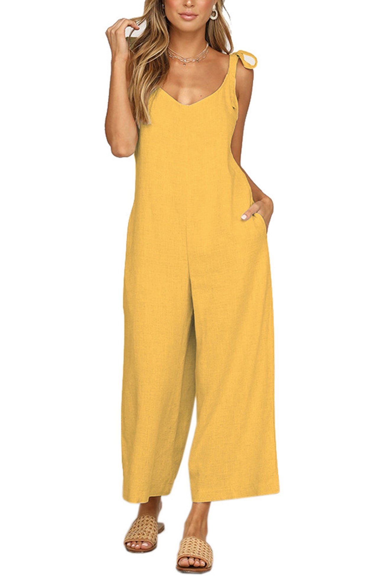 Rugloze jumpsuit met zakken en koordjes