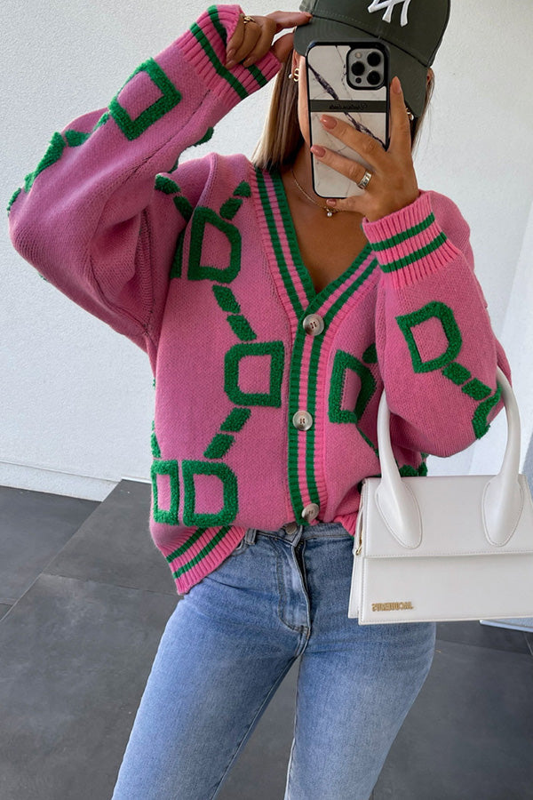 Roze Kunst Knopcardigan – Mila