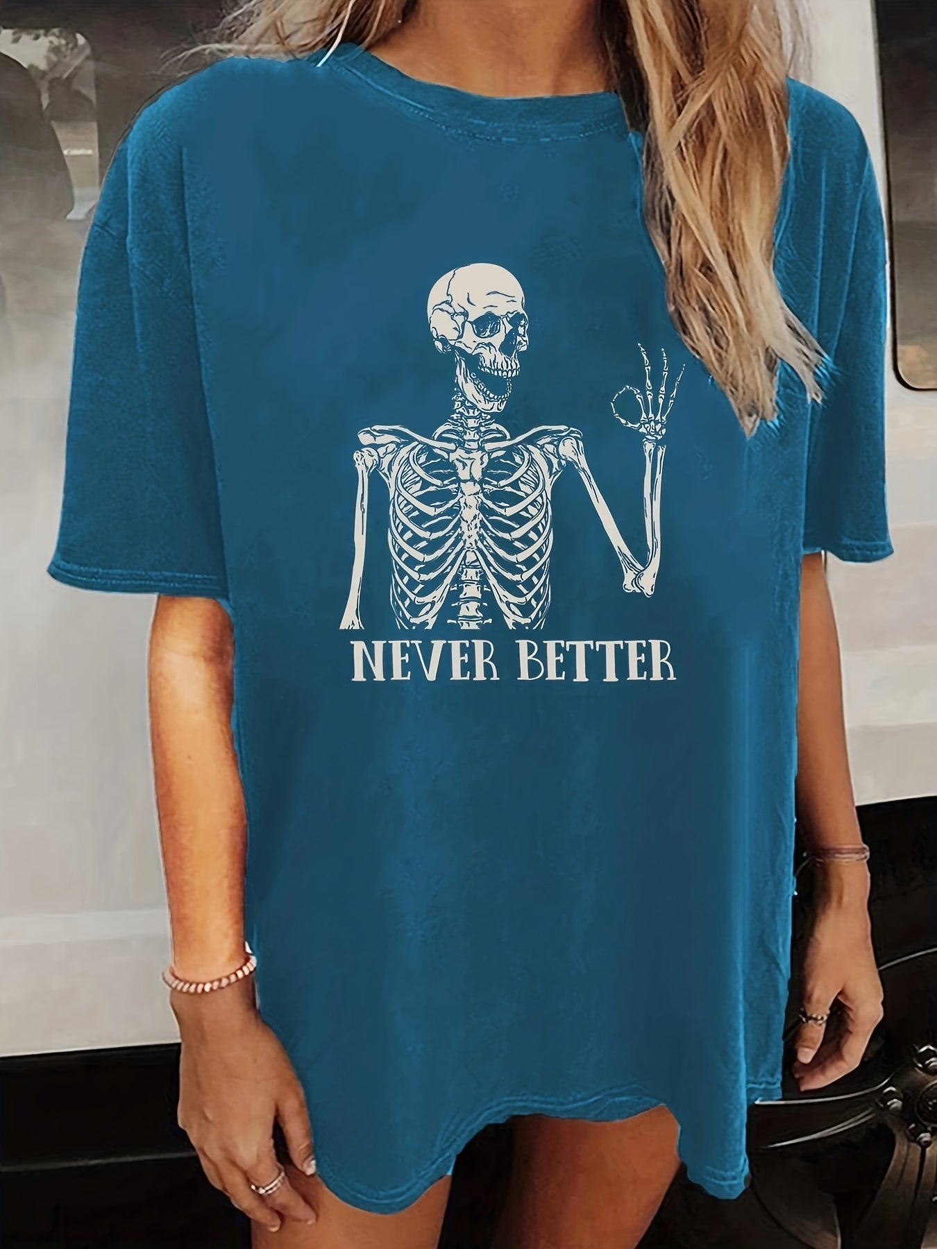 Halloween T-shirt met skeletprint, vintage look