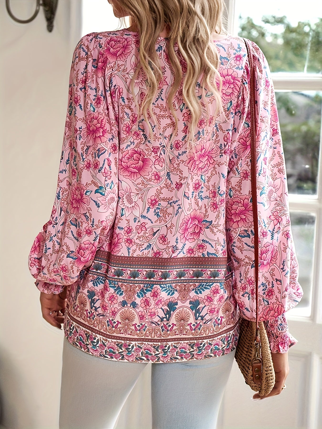 SILVIA | Bloemenprint blouse met strik hals