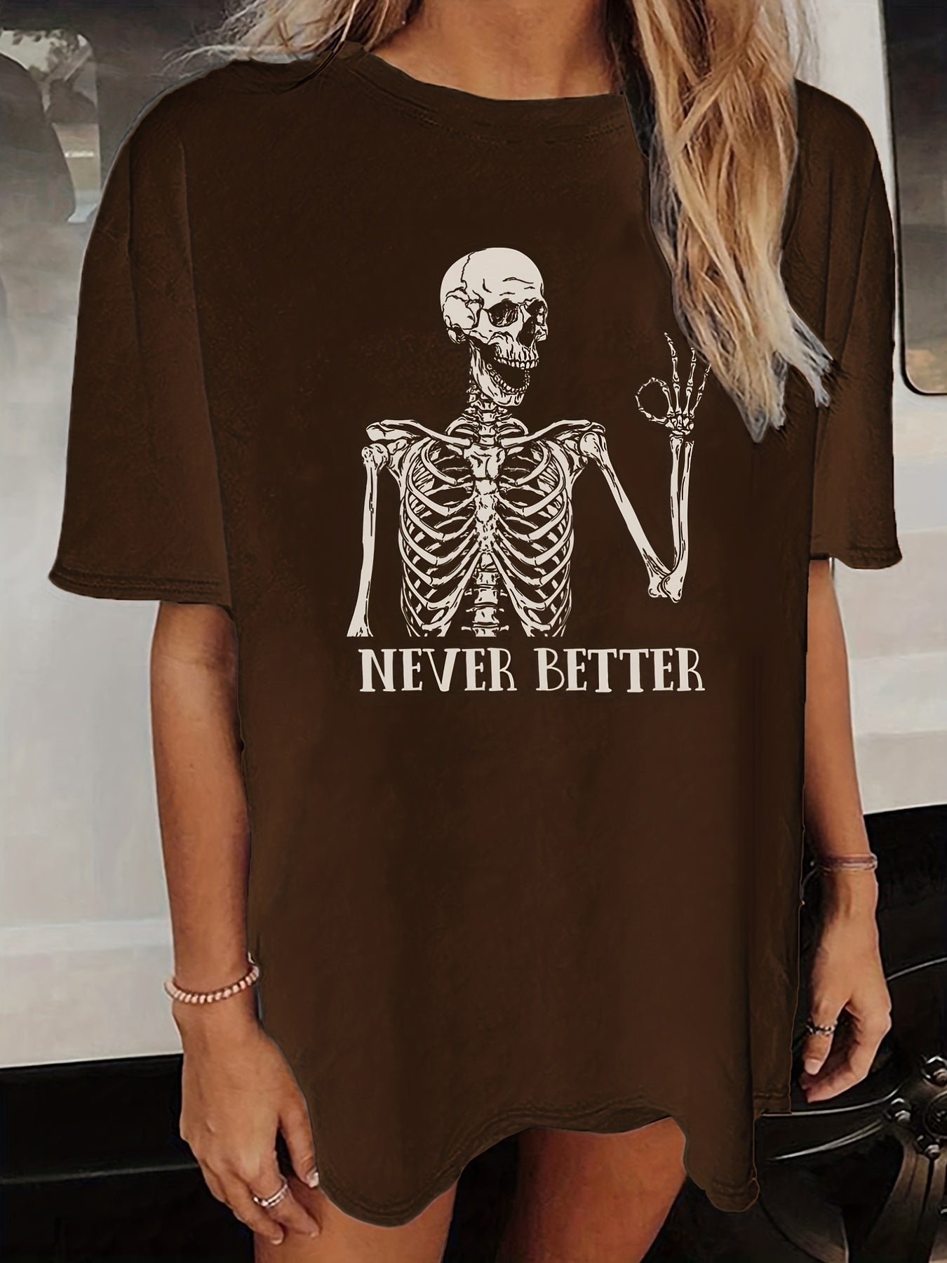 Halloween T-shirt met skeletprint, vintage look