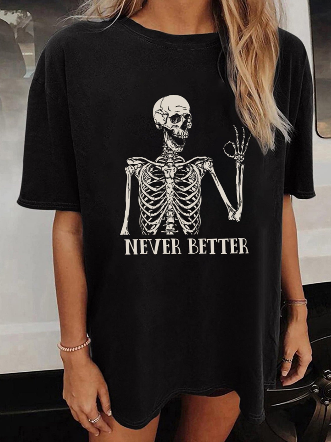 Halloween T-shirt met skeletprint, vintage look