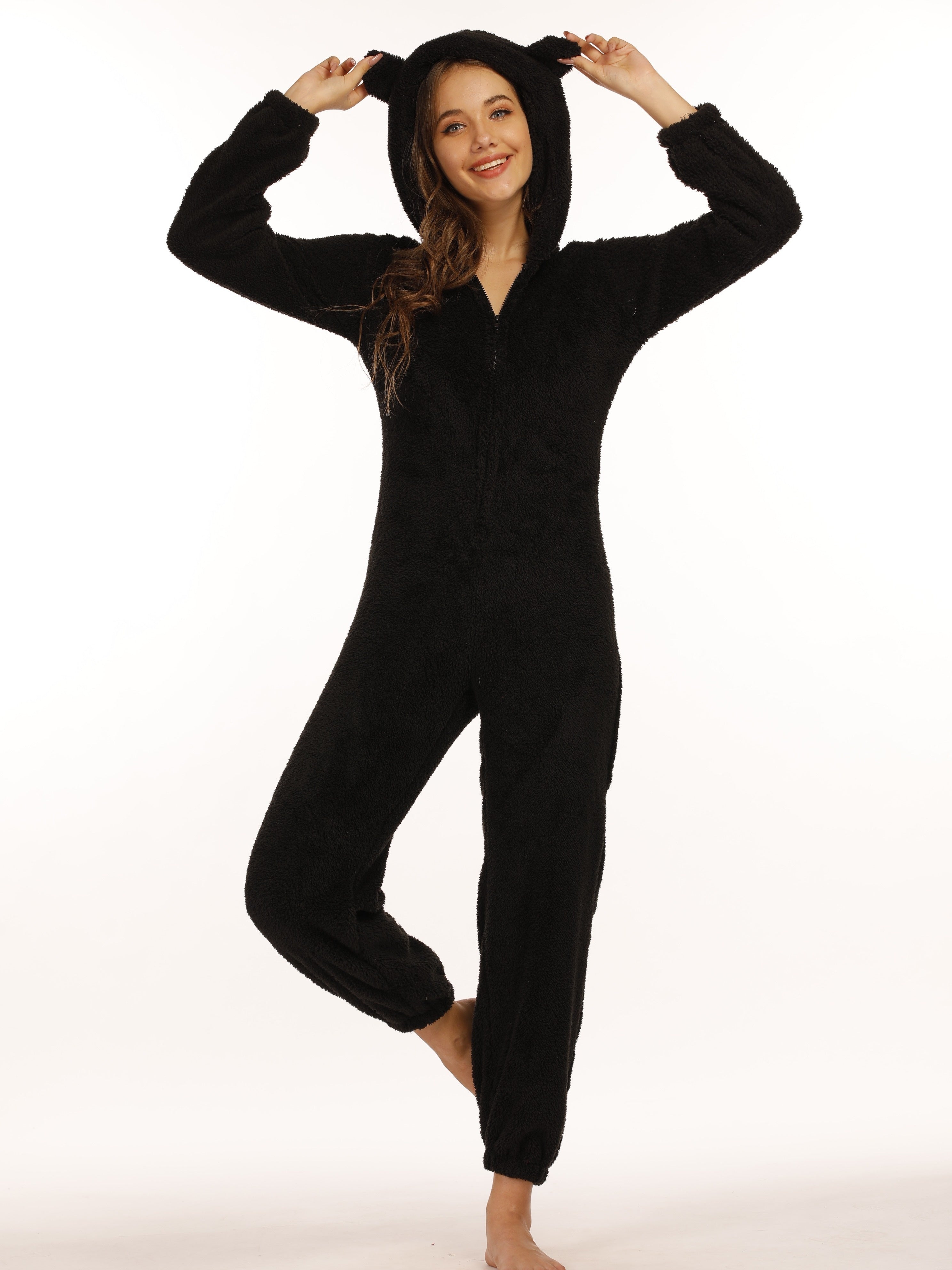 Rits Teddy-Jumpsuit met Kapuze