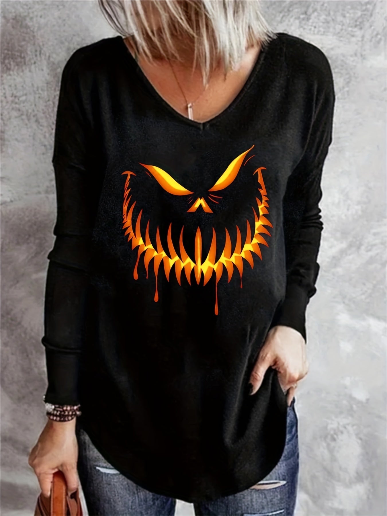 Halloween casual V-hals shirt met lange mouwen voor vrouwen