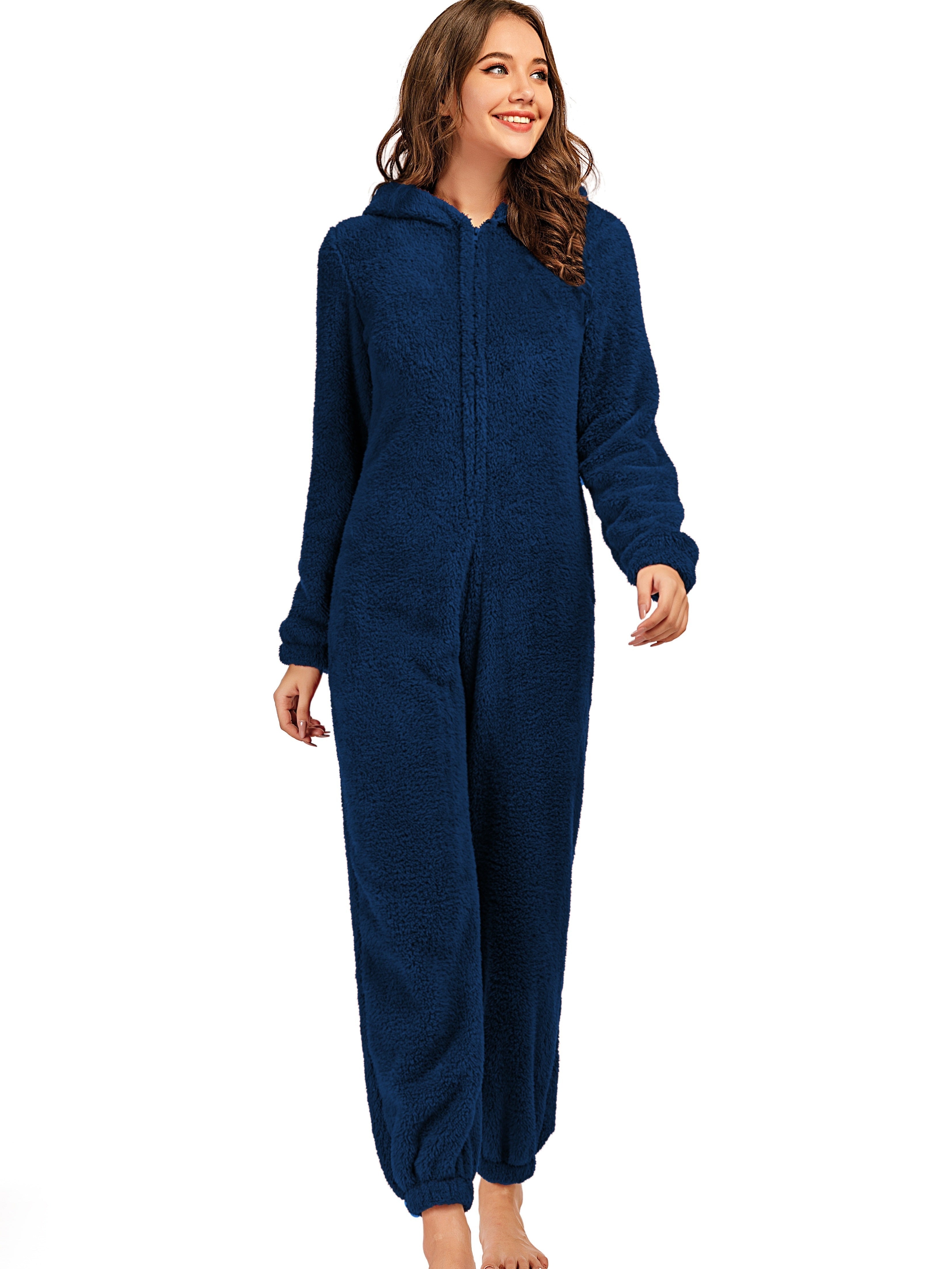 Rits Teddy-Jumpsuit met Kapuze