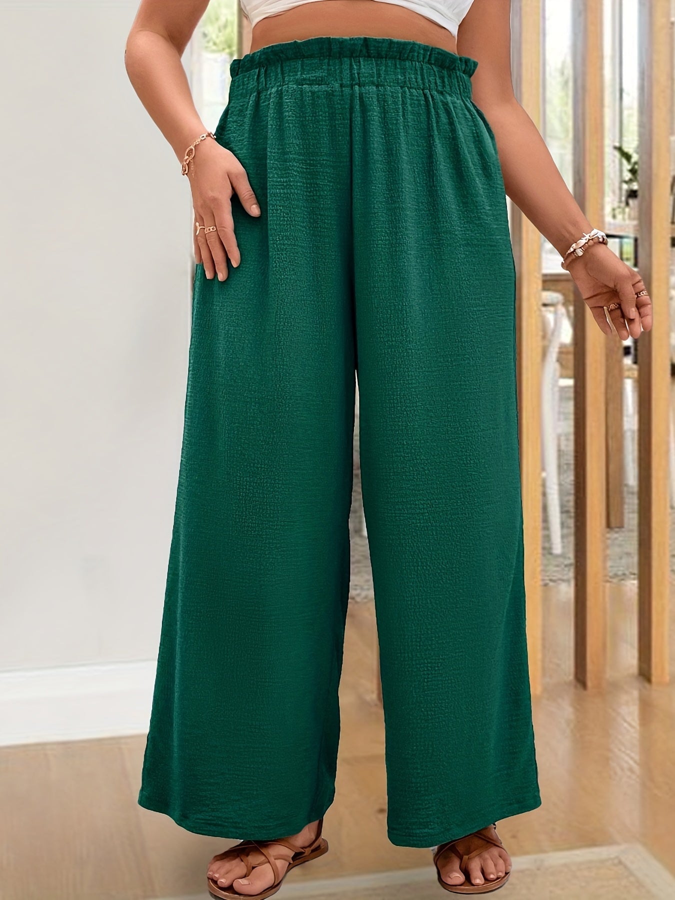 Groene wijde broek met hoge taille - Plus Size - Clara