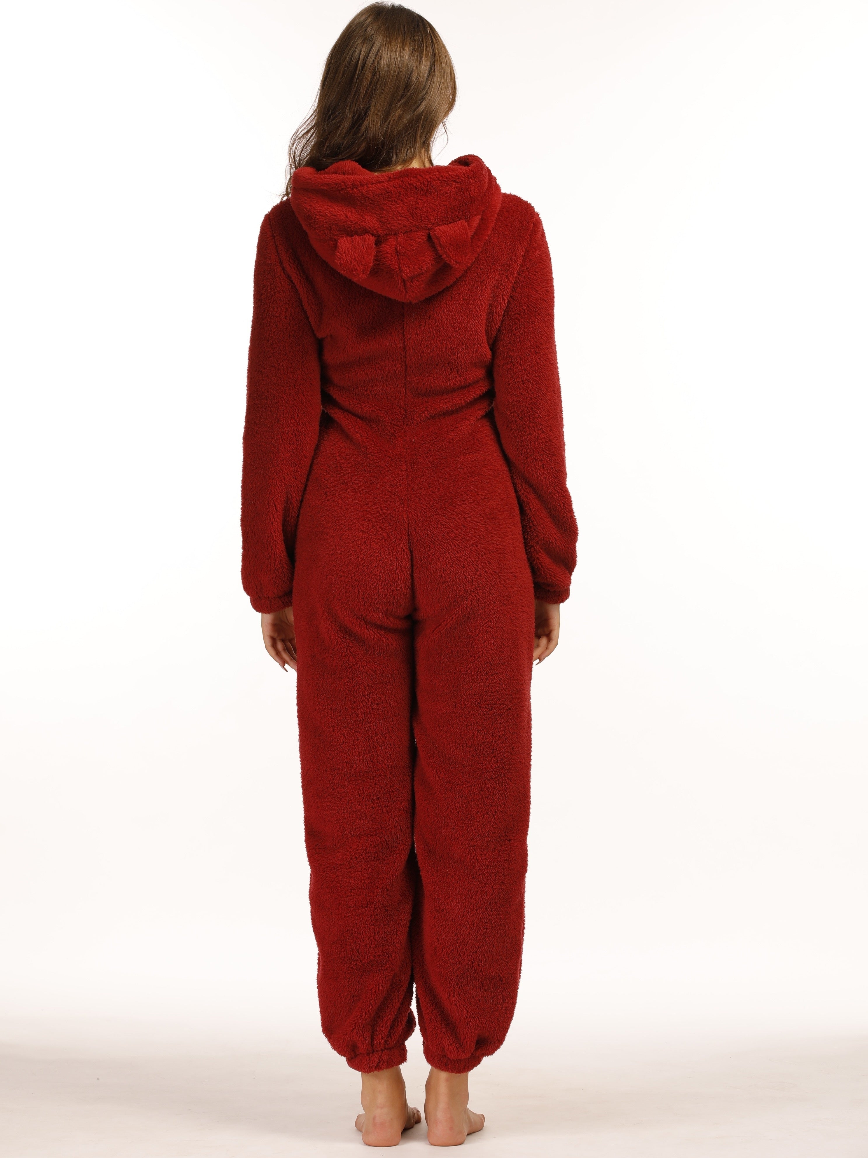 Rits Teddy-Jumpsuit met Kapuze