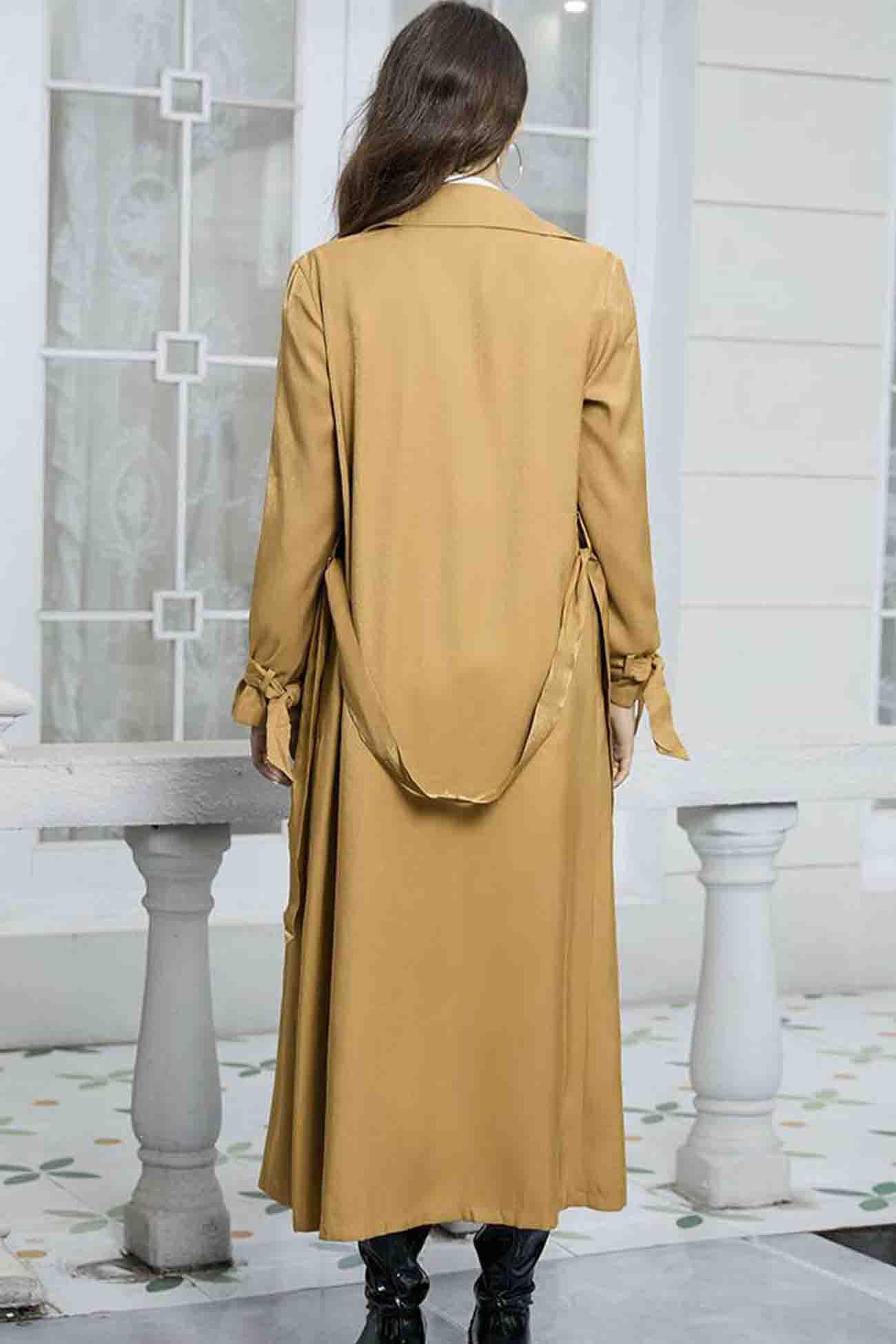 Camel Kleurige Lange Trenchcoat - Eva