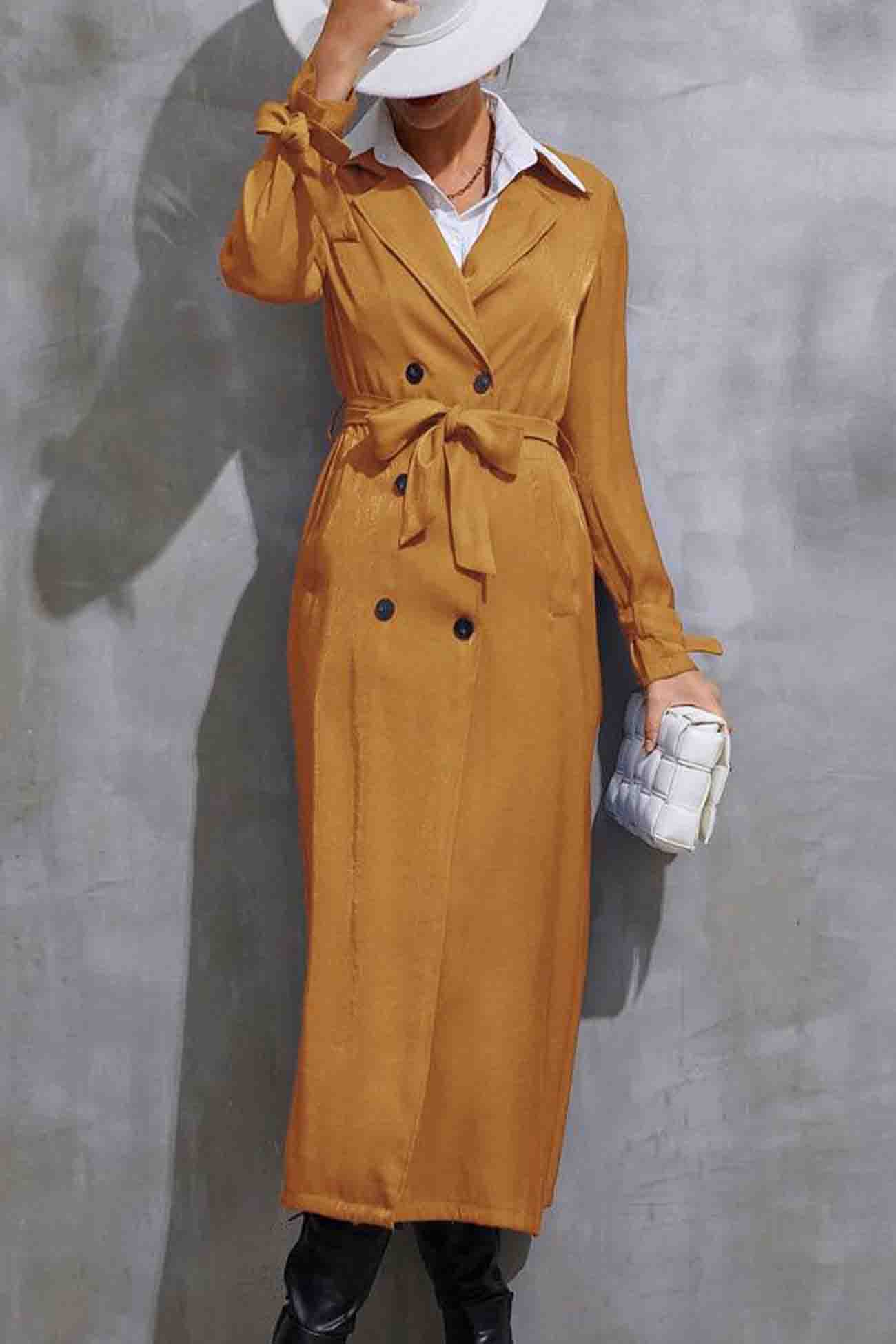 Camel Kleurige Lange Trenchcoat - Eva