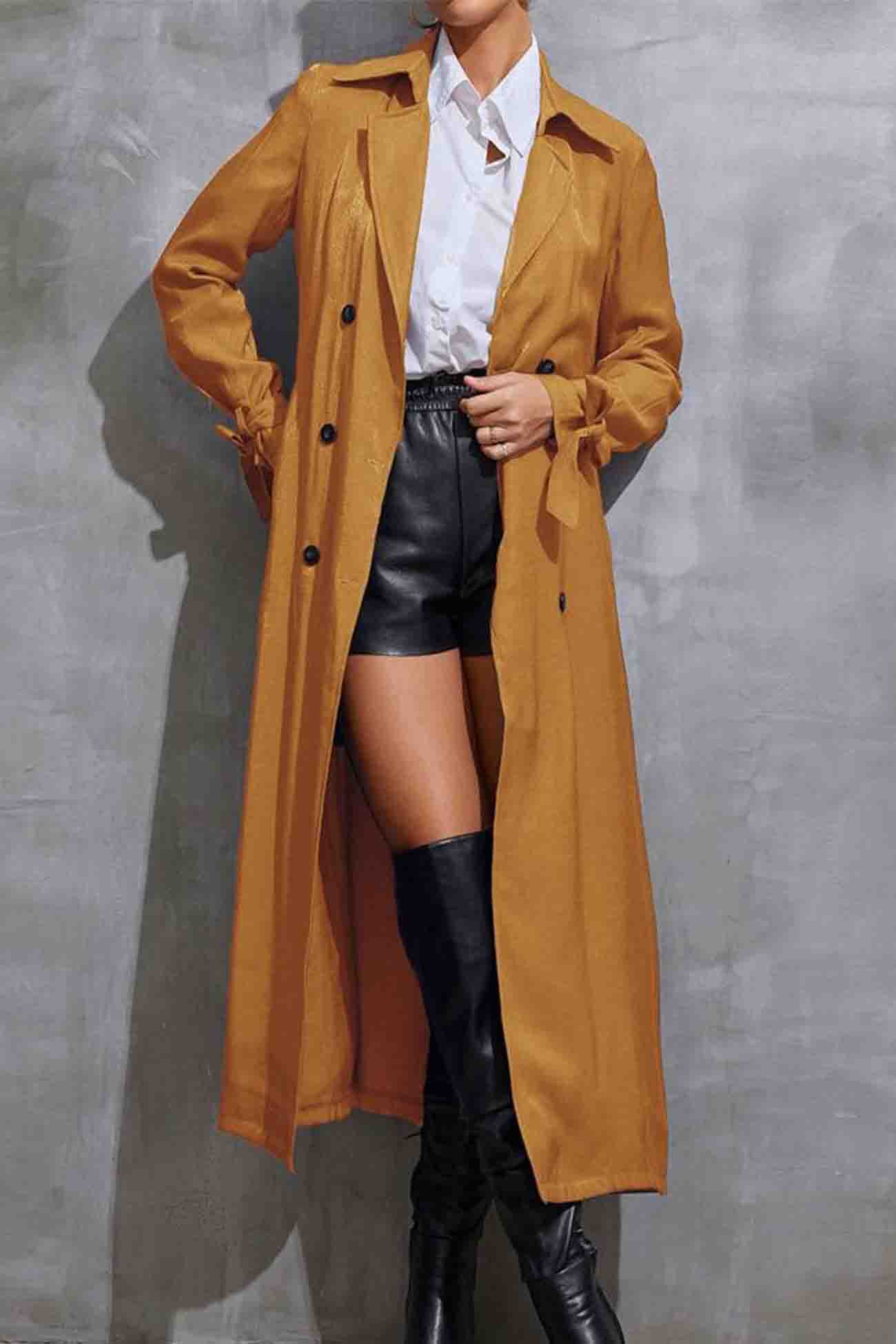 Camel Kleurige Lange Trenchcoat - Eva